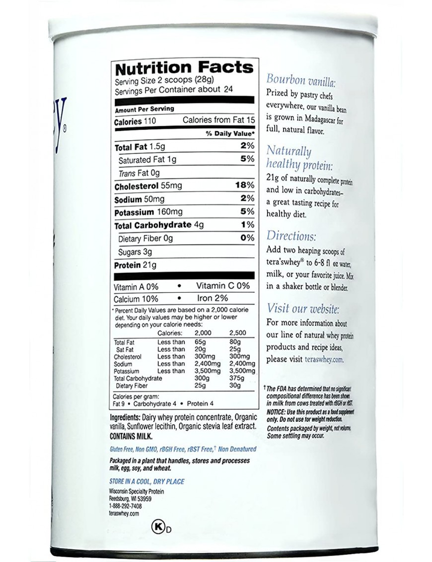 Tera's Whey rBGH Free Whey Protein Bourbon Vanilla (1 Pack)