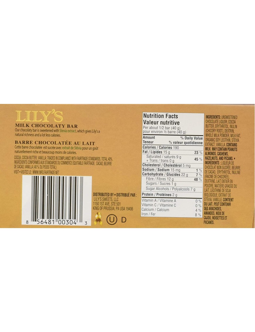 Lily's Sweets Creamy Milk Chocolate, 40% (12 Pack)